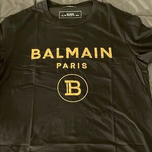 Balmain Black T-Shirt with Gold Logo size large